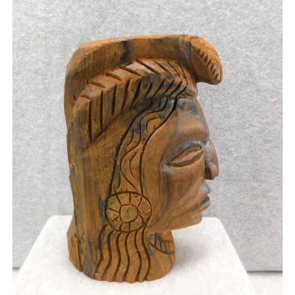 Vintage Carved Solid Wood Indian Native American Head Sculpture - Picture 3 of 8